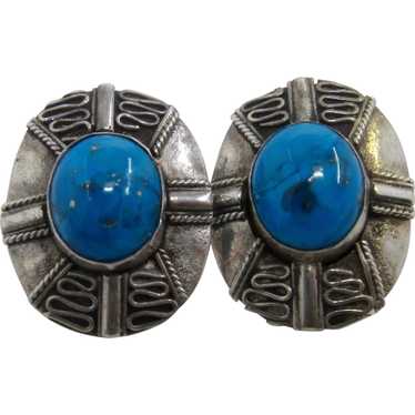 Vintage Turkish 900 Silver Turquoise Post Earrings