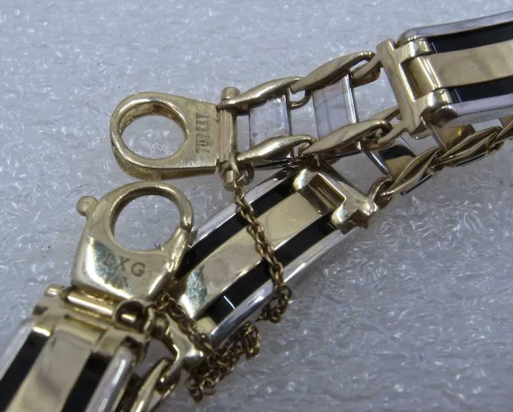 W&Y 14K Gold Onyx Railroad Link & Bar Bracelet 7 … - image 5