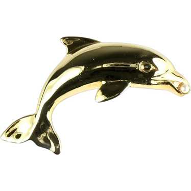 Vintage Goldtone Dolphin Imitation Pearl Brooch