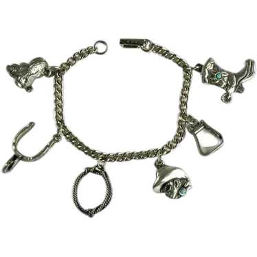 Vintage Western Cowboy Theme Silvertone Charm Brac