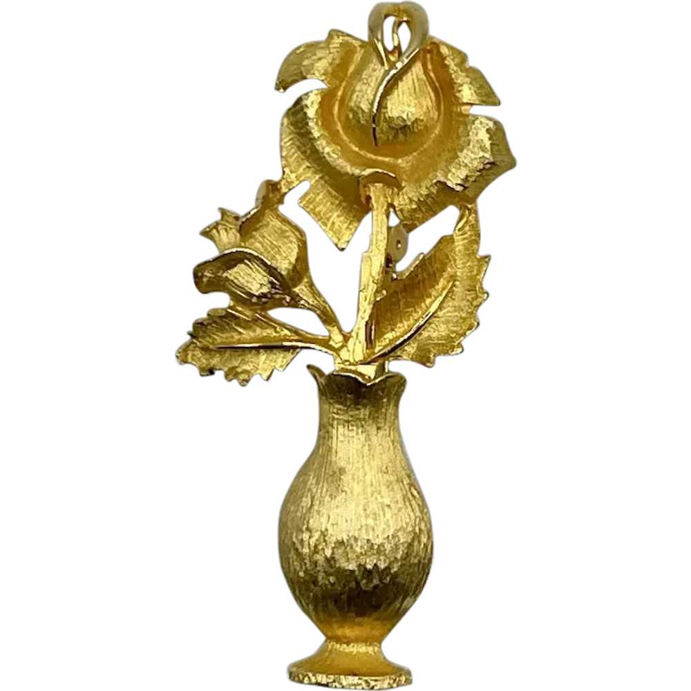 Vintage Goldtone Rose Flower Vase Urn Brooch Stic… - image 1