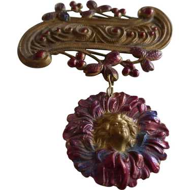 Antique Large Art Nouveau Enameled Brooch