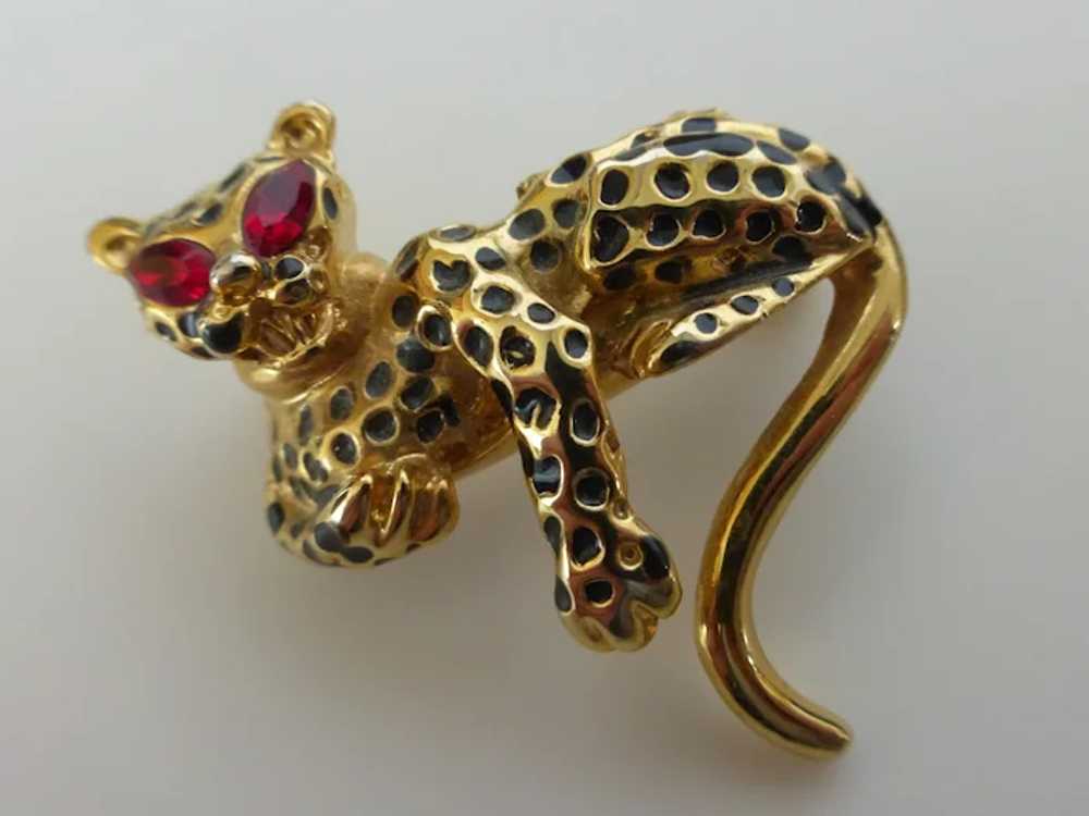 Leopard Jaguar Pin Brooch w/ Red Rhinestone Eyes … - image 2