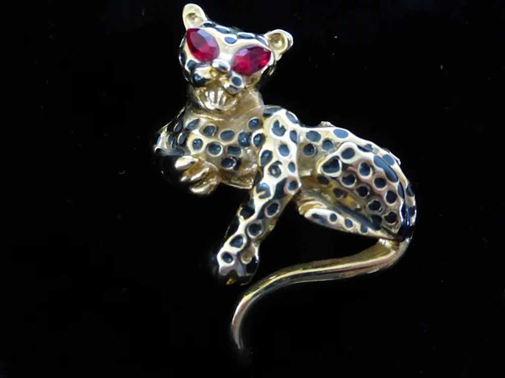 Leopard Jaguar Pin Brooch w/ Red Rhinestone Eyes … - image 3