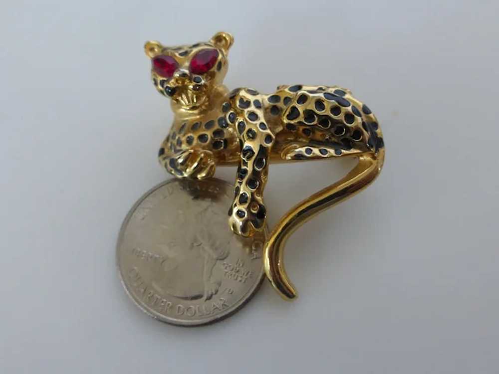 Leopard Jaguar Pin Brooch w/ Red Rhinestone Eyes … - image 4