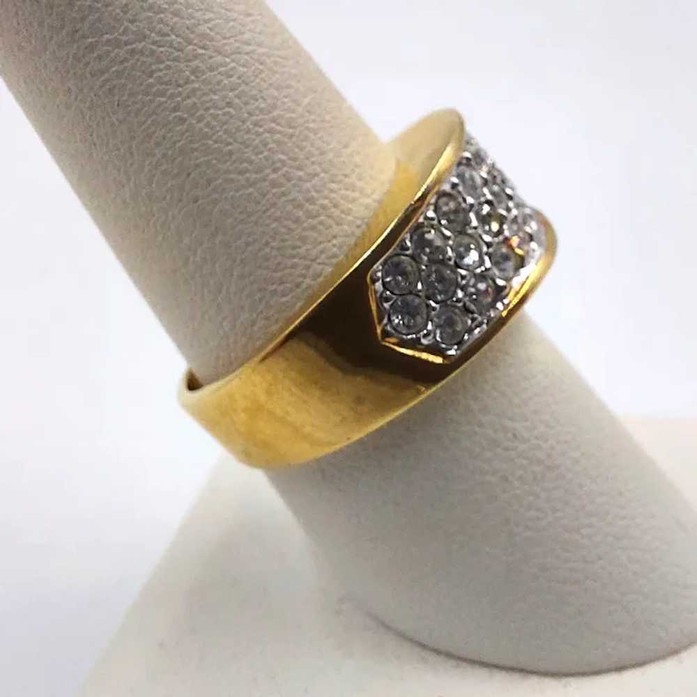 Vintage Edco Dinner Ring Pave Rhinestones Gold To… - image 2