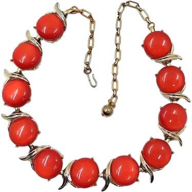 1960s Coro Red Thermoset Gold Tone Necklace