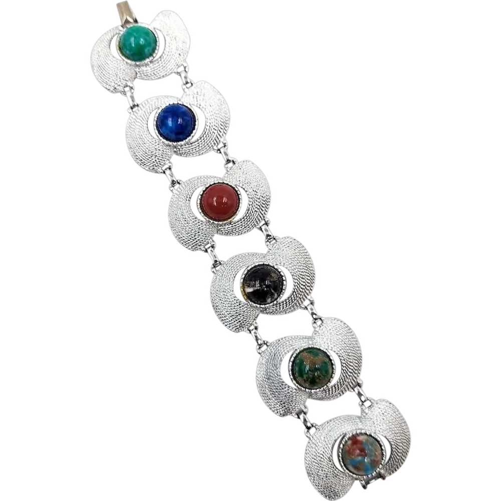 Sarah Coventry Wide Modernist Silver Tone and Col… - image 1