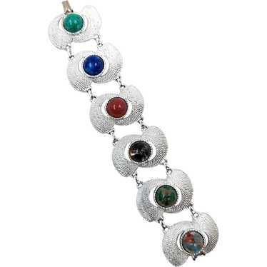 Sarah Coventry Wide Modernist Silver Tone and Col… - image 1