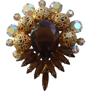 DeLizza & Elster Brooch, Smoky Quartz and Aurora … - image 1