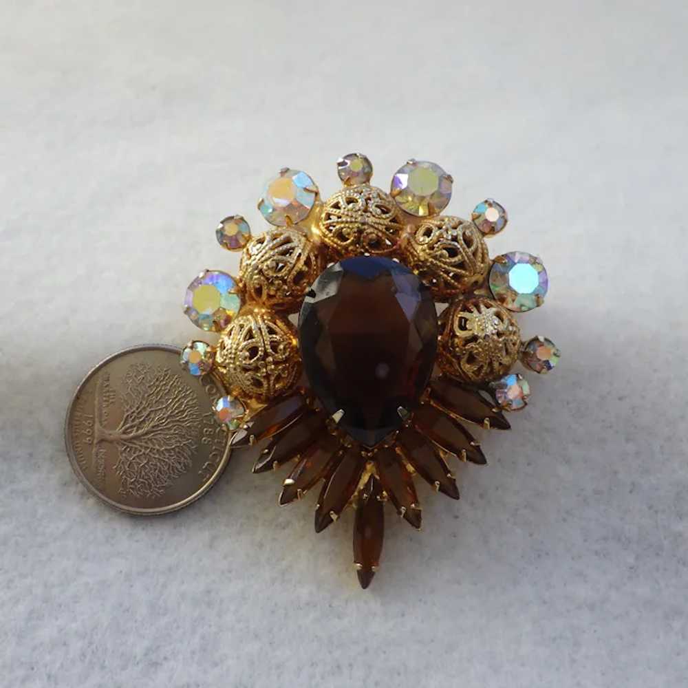 DeLizza & Elster Brooch, Smoky Quartz and Aurora … - image 5