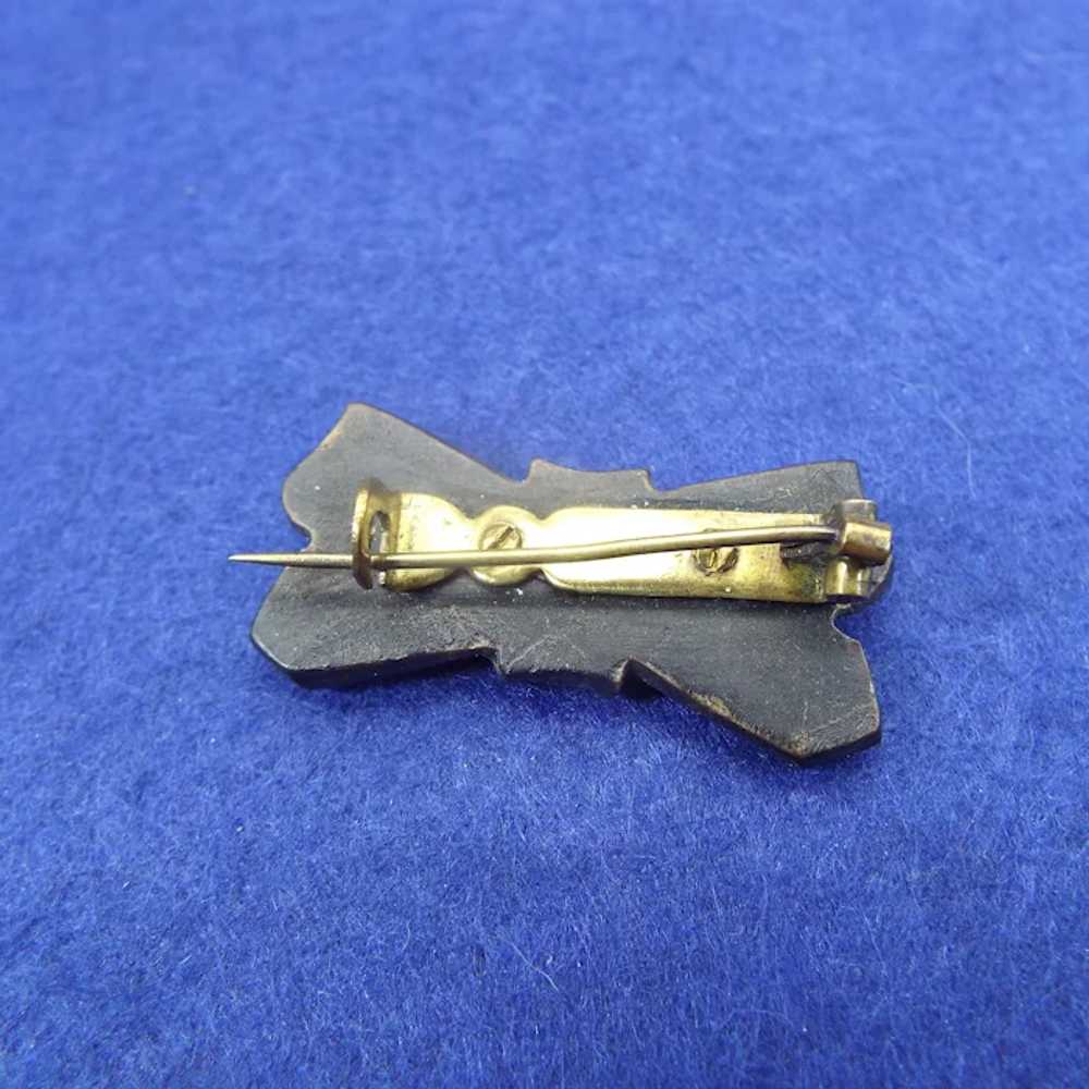 Antique French Gutta Percha Bow Brooch, Victorian… - image 5