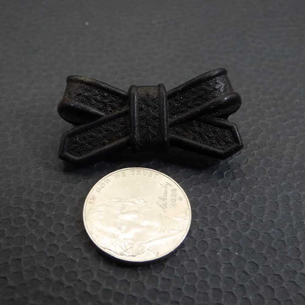 Antique French Gutta Percha Bow Brooch, Victorian… - image 6