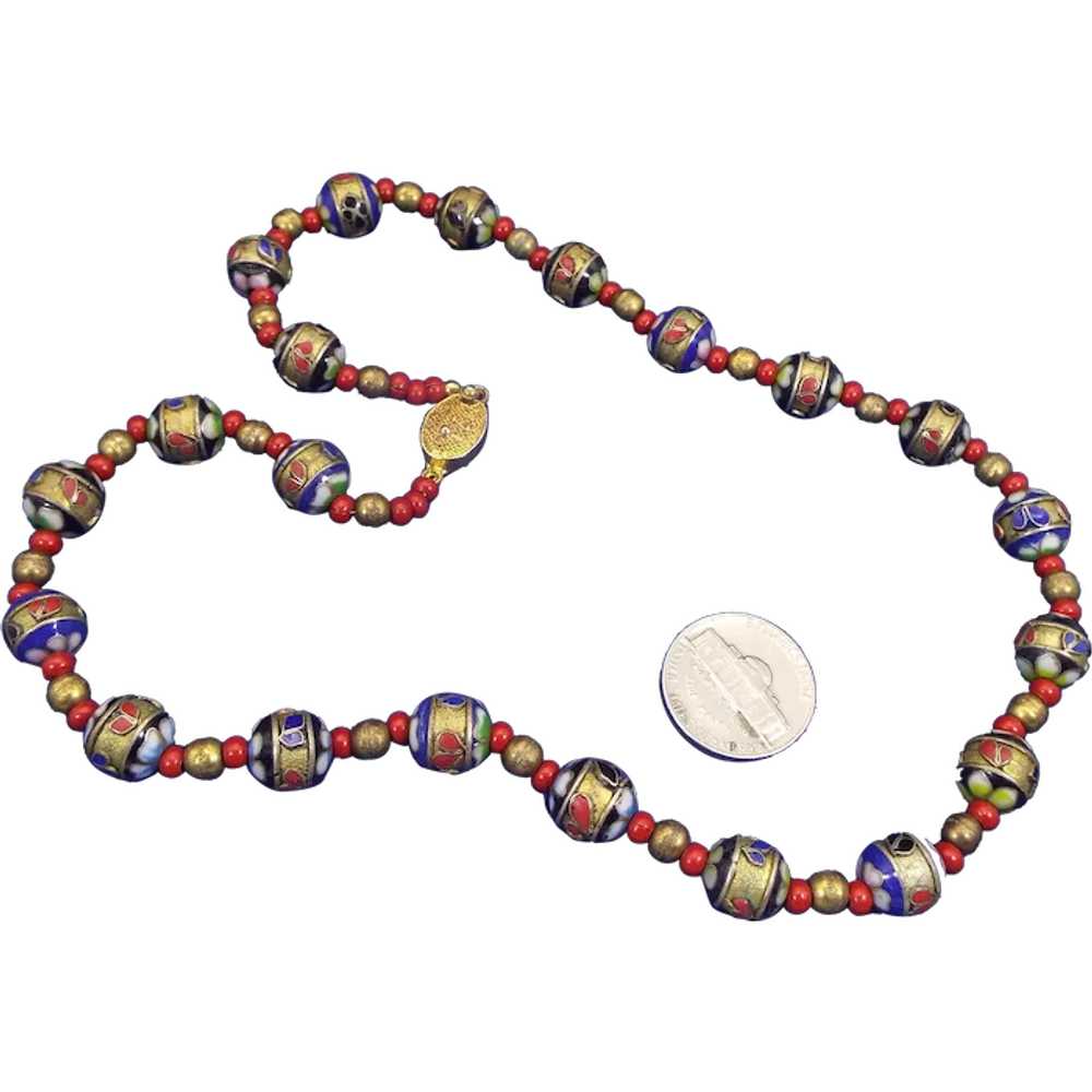 Vintage Asian Cloisonne' Beaded Necklace, Ornate … - image 1