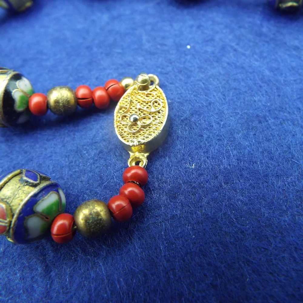 Vintage Asian Cloisonne' Beaded Necklace, Ornate … - image 5