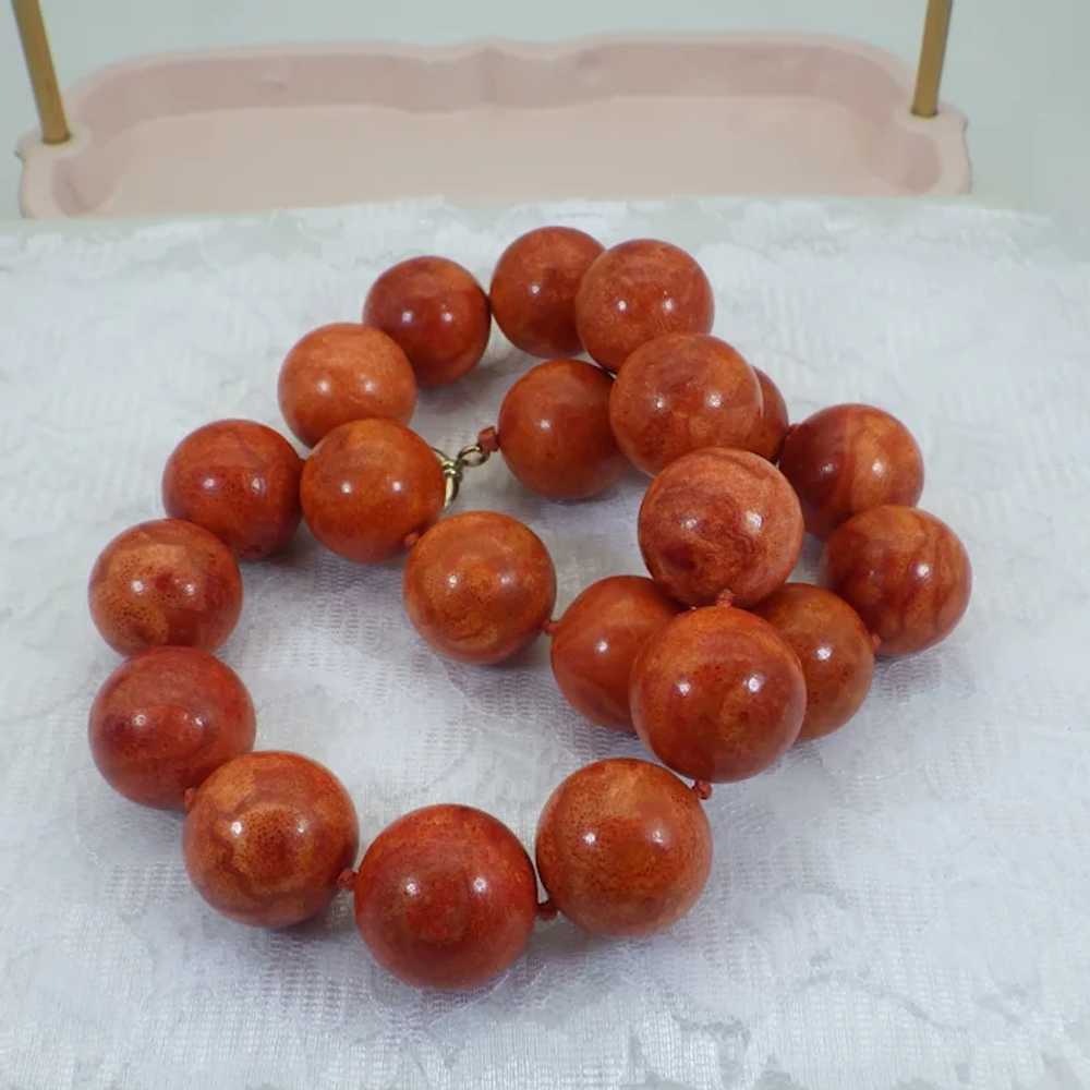 20mm Size Beaded Sponge Coral Necklace, Graduated… - image 3