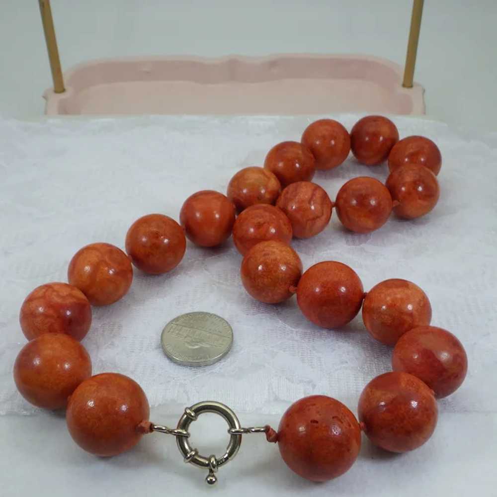 20mm Size Beaded Sponge Coral Necklace, Graduated… - image 6