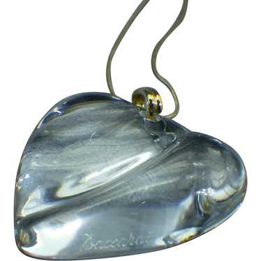 Signed Baccarat Crystal Puffed Heart Pendant, Gol… - image 1