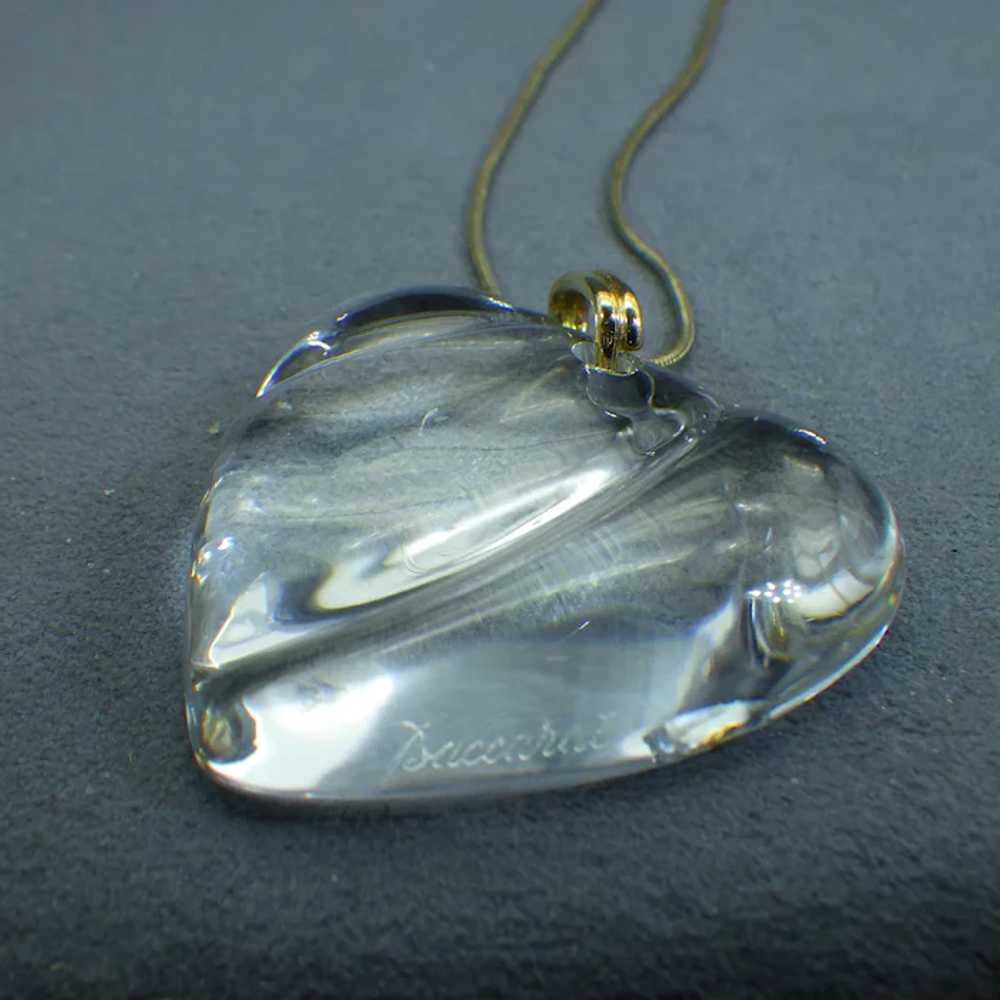 Signed Baccarat Crystal Puffed Heart Pendant, Gol… - image 3