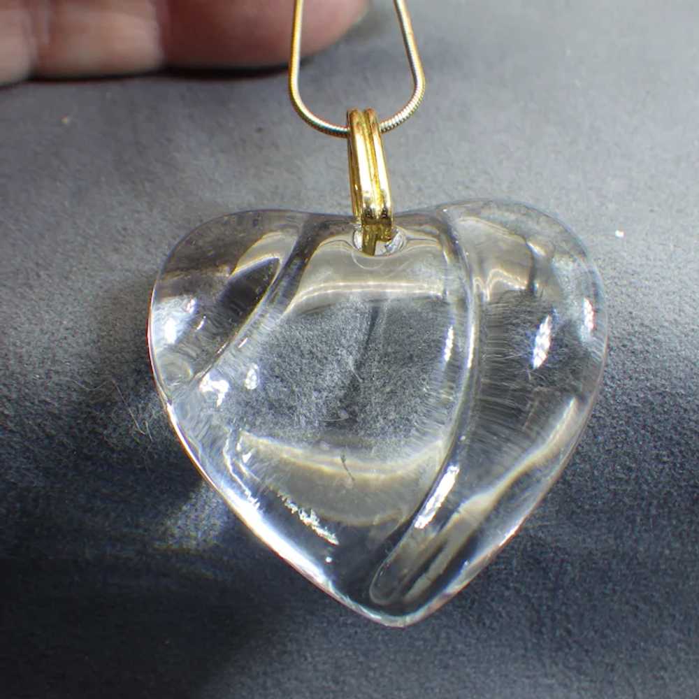 Signed Baccarat Crystal Puffed Heart Pendant, Gol… - image 5