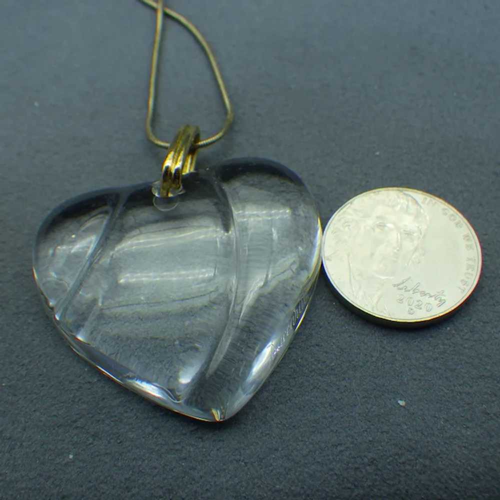Signed Baccarat Crystal Puffed Heart Pendant, Gol… - image 6