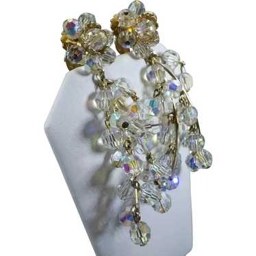 1950s Crystal Drape Earrings, Clip On Findings, A… - image 1