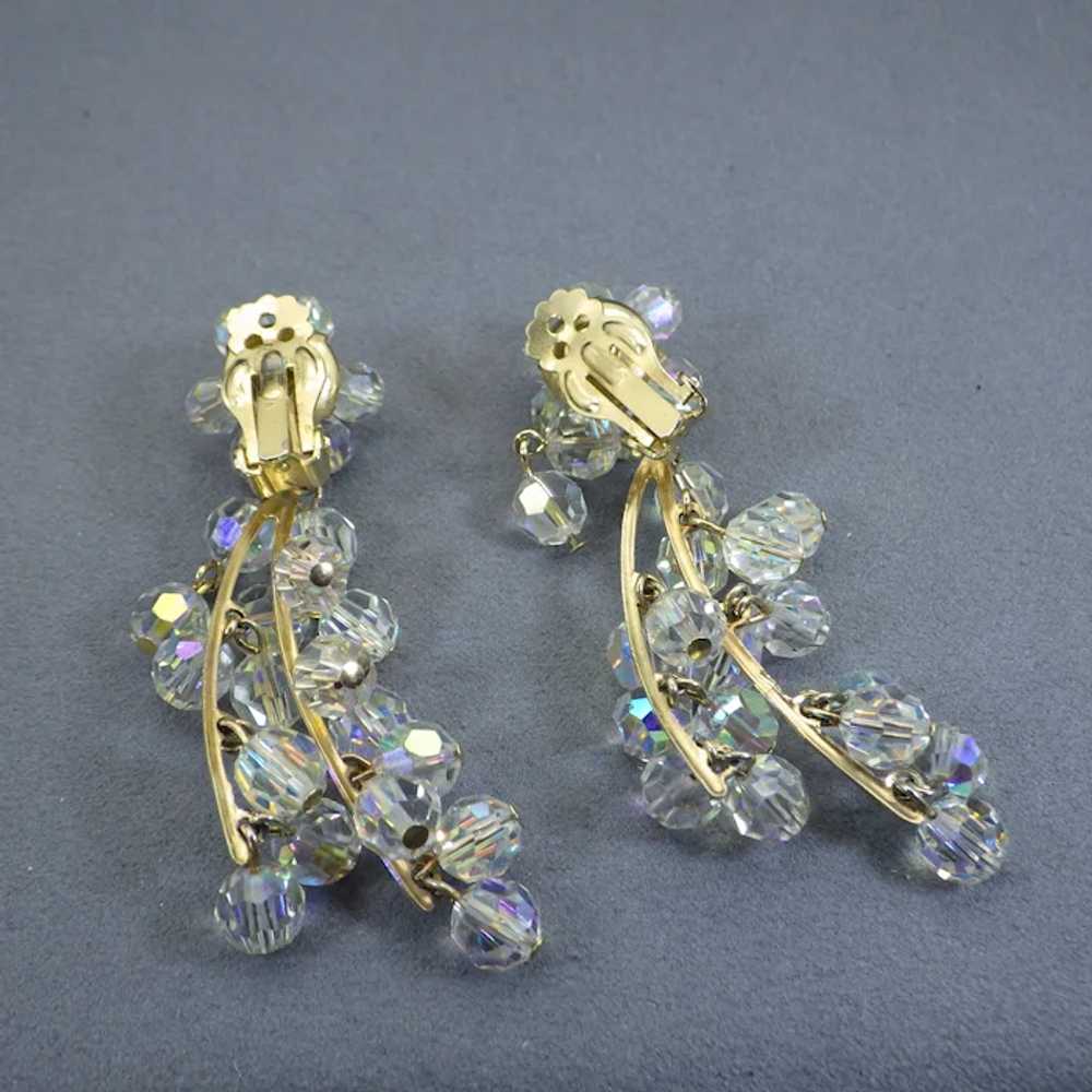 1950s Crystal Drape Earrings, Clip On Findings, A… - image 2