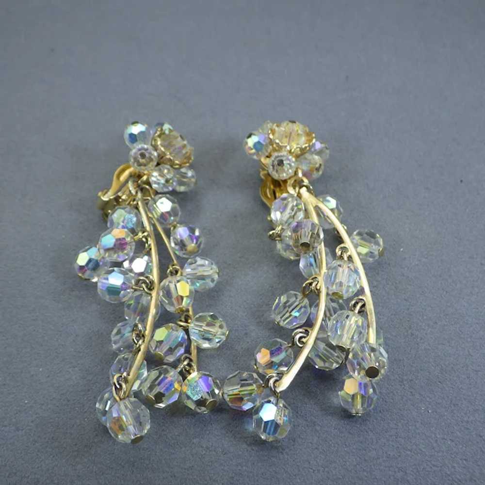 1950s Crystal Drape Earrings, Clip On Findings, A… - image 3