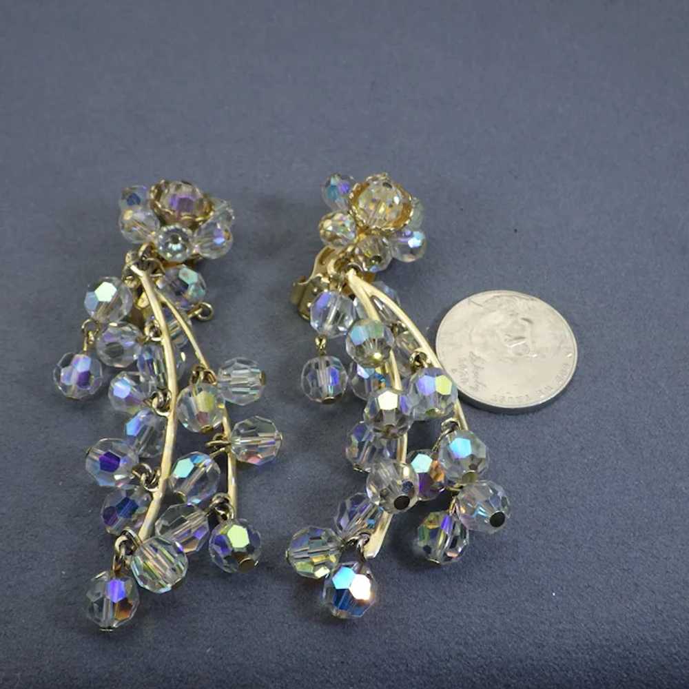 1950s Crystal Drape Earrings, Clip On Findings, A… - image 4