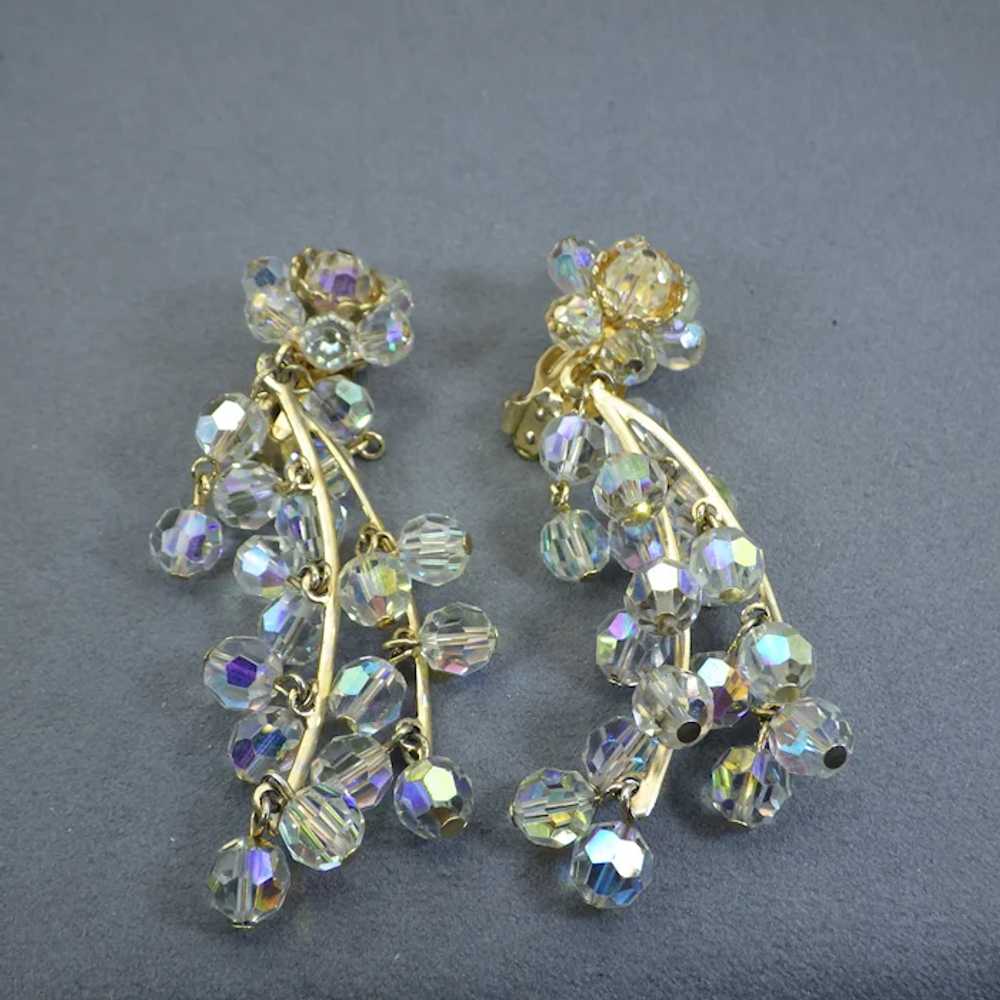 1950s Crystal Drape Earrings, Clip On Findings, A… - image 5