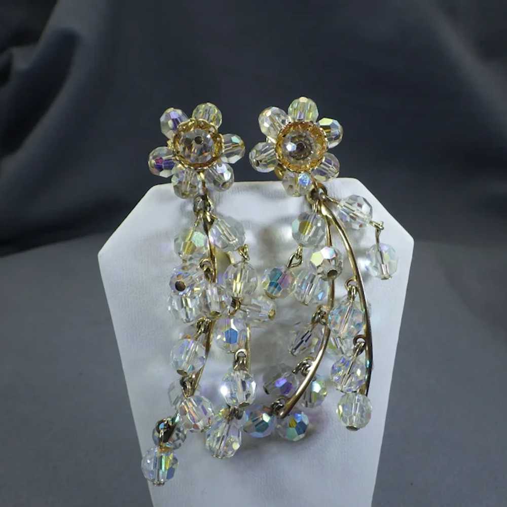 1950s Crystal Drape Earrings, Clip On Findings, A… - image 6