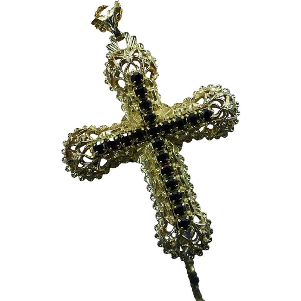 1980 Designer Signed Fancy Filigree Cross Pendant… - image 1