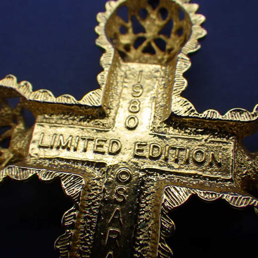 1980 Designer Signed Fancy Filigree Cross Pendant… - image 5