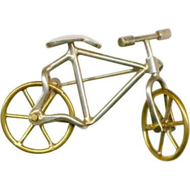 Sterling Silver Novelty Articulated BICYCLE Pin - image 1