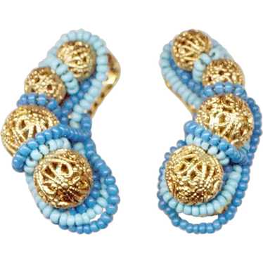 HOBE Seed Bead & Filigree Gold Tone Bead Earrings