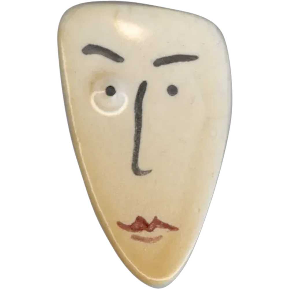 ORIGINAL Hand Painted Ceramic Portrait Pin Of A M… - image 1