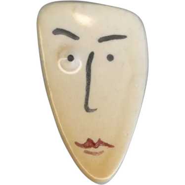 ORIGINAL Hand Painted Ceramic Portrait Pin Of A M… - image 1