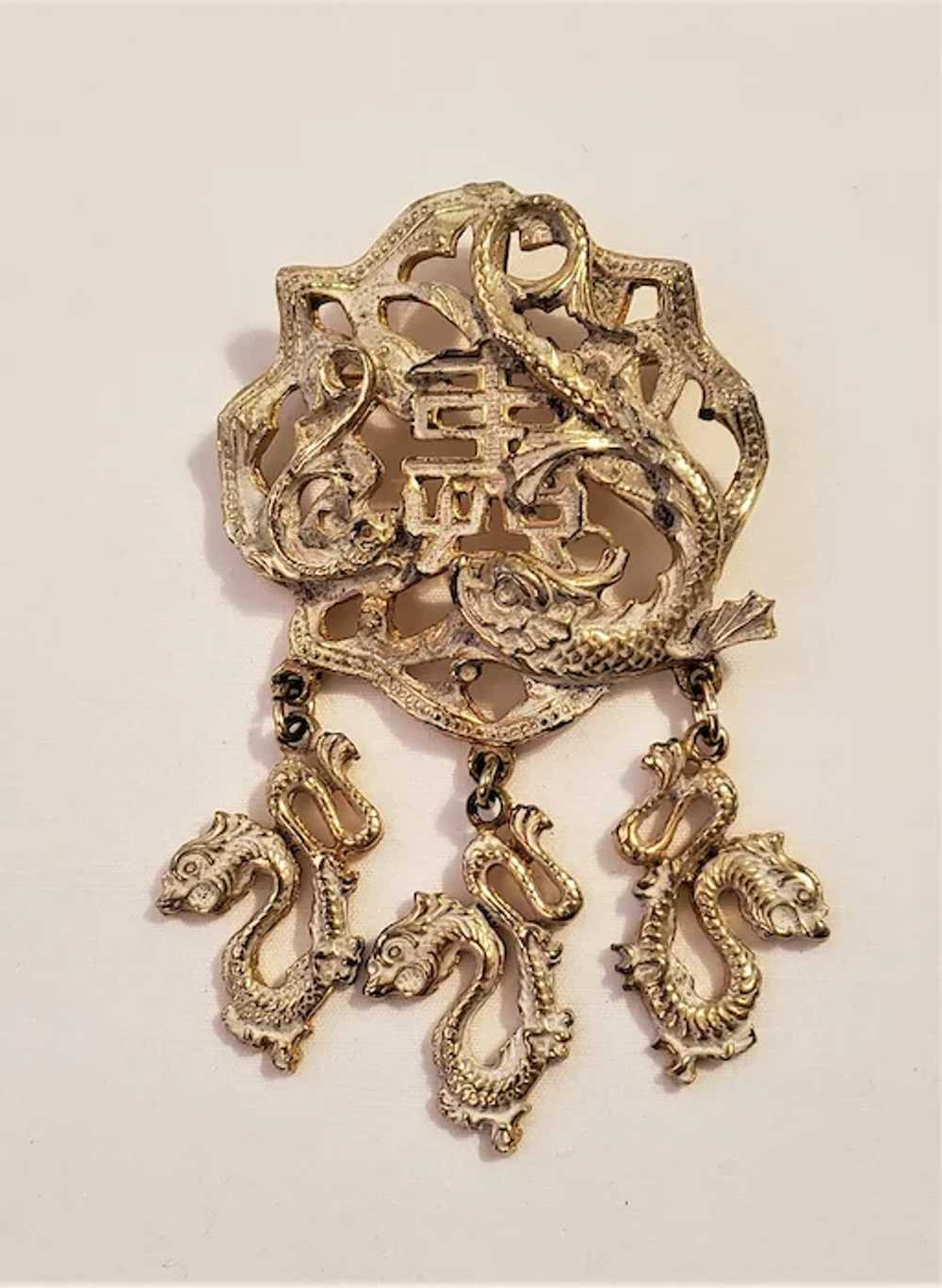 Vintage Hobe Whitewashed Asian Motif Pendant/Pin … - image 6