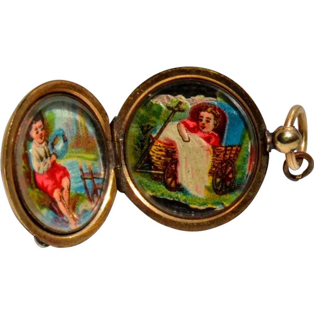 Victorian Gold Filled Double Photo Locket With Ha… - image 1