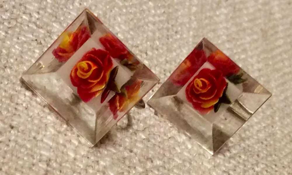 Vintage Clear Lucite Earrings With Reverse Carved… - image 2
