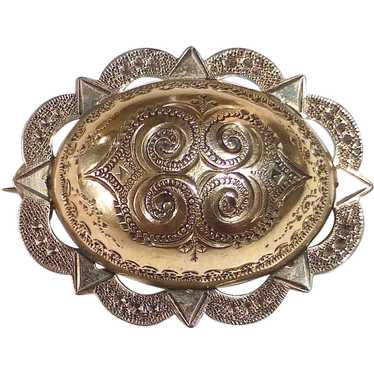 Antique Victorian Hand Engraved Oval Dome Pin - image 1