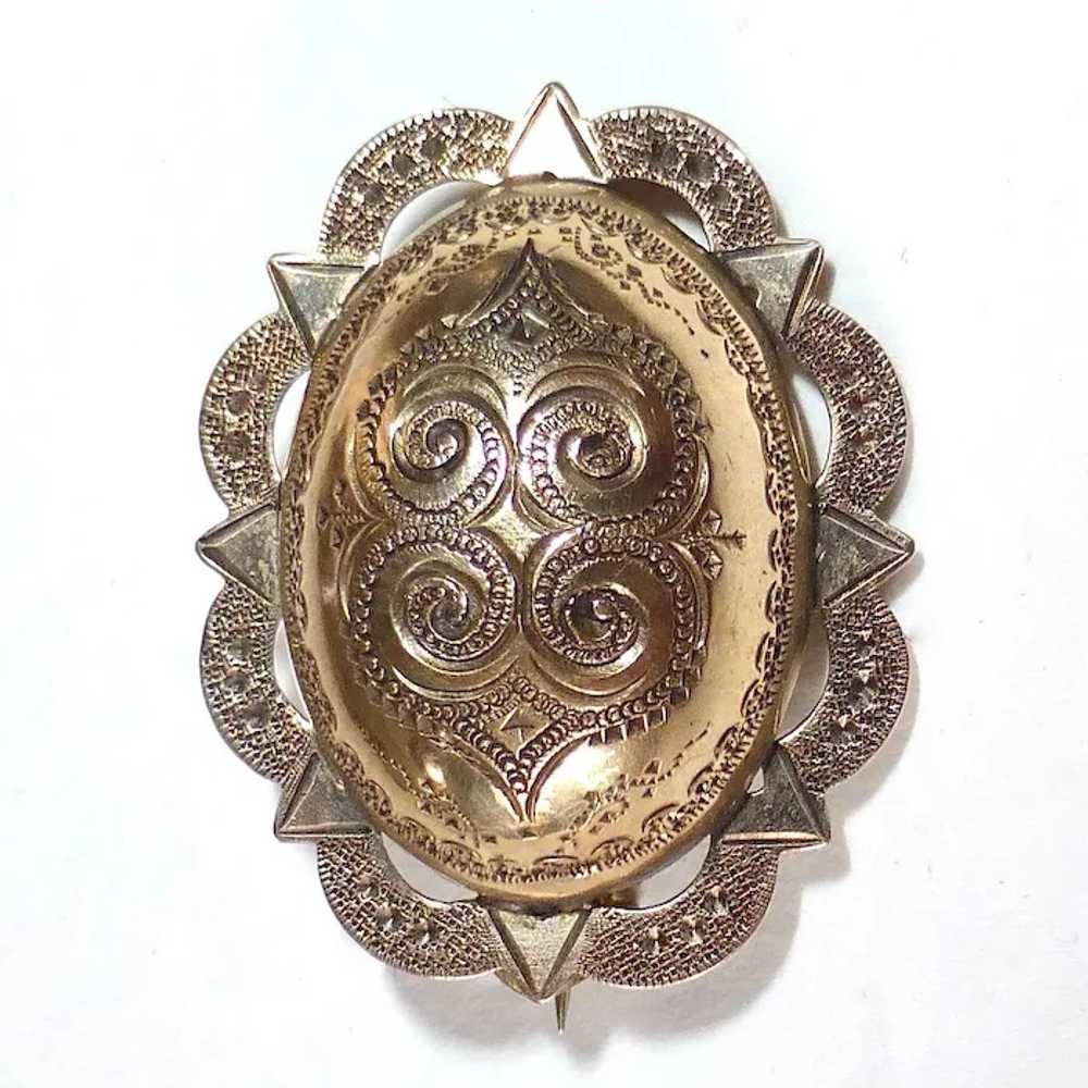 Antique Victorian Hand Engraved Oval Dome Pin - image 2