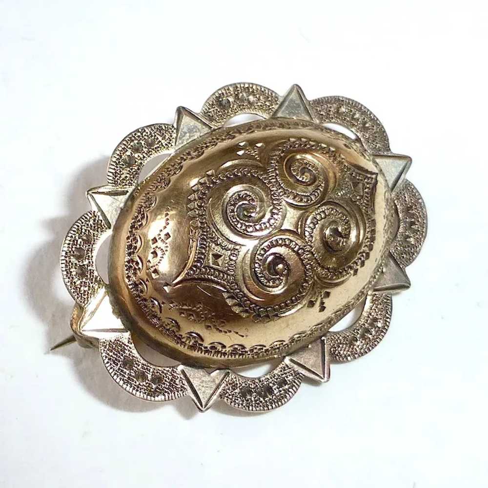 Antique Victorian Hand Engraved Oval Dome Pin - image 3