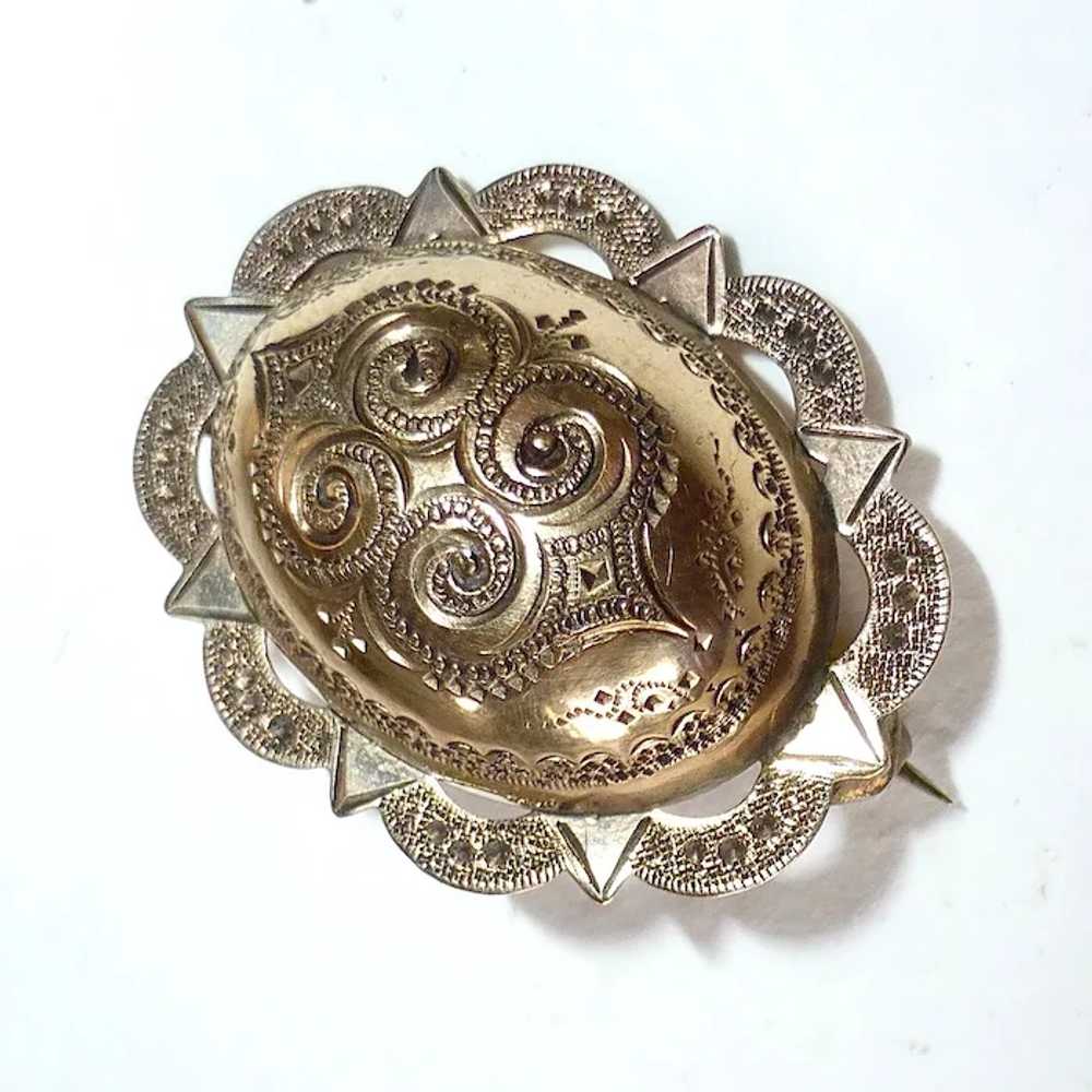 Antique Victorian Hand Engraved Oval Dome Pin - image 8