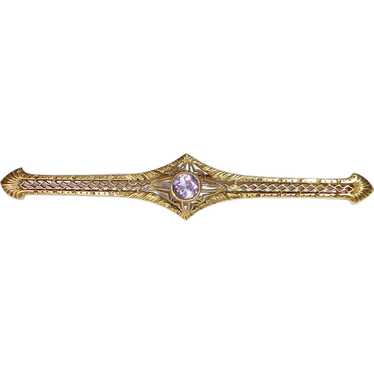 14k Edwardian Lacy Filigree Pin w Amethyst