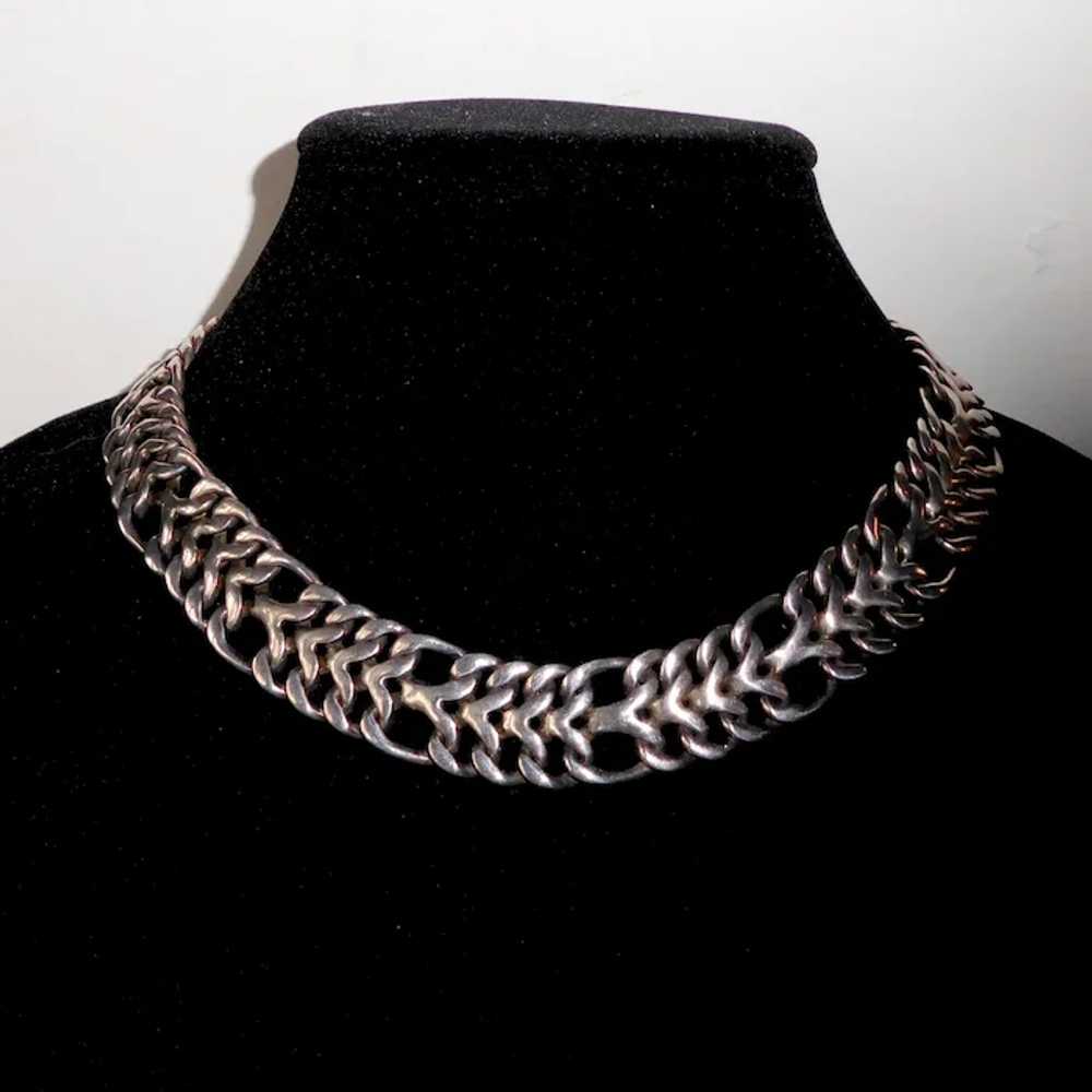 Mexican Sterling Wide Chain Collar Necklace - image 10