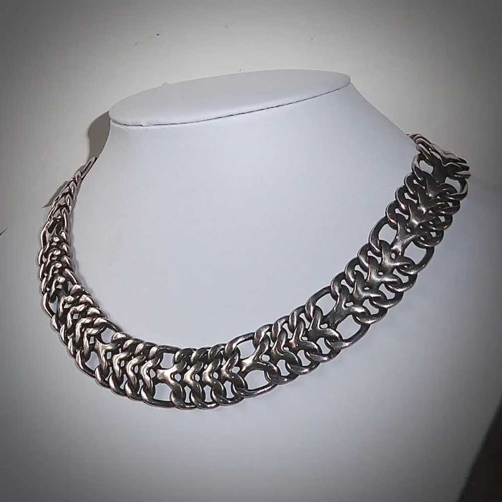 Mexican Sterling Wide Chain Collar Necklace - image 11