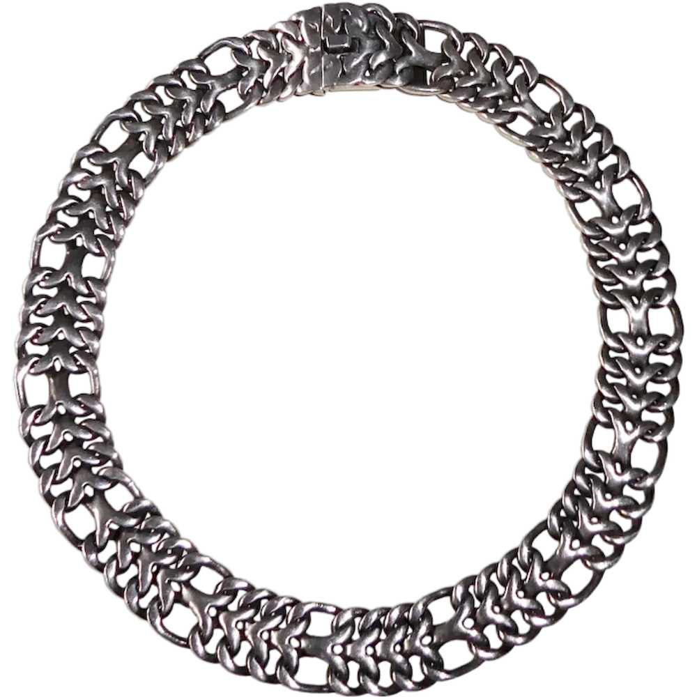 Mexican Sterling Wide Chain Collar Necklace - image 1