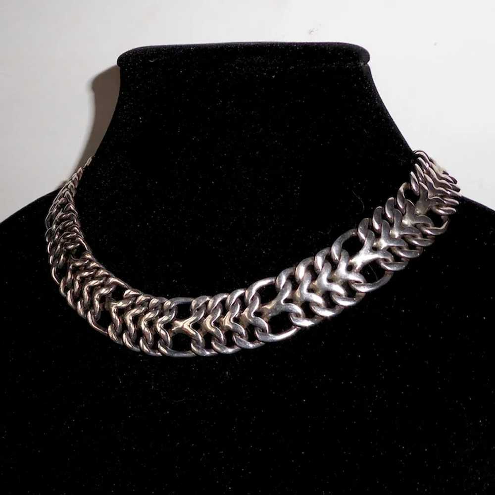 Mexican Sterling Wide Chain Collar Necklace - image 2