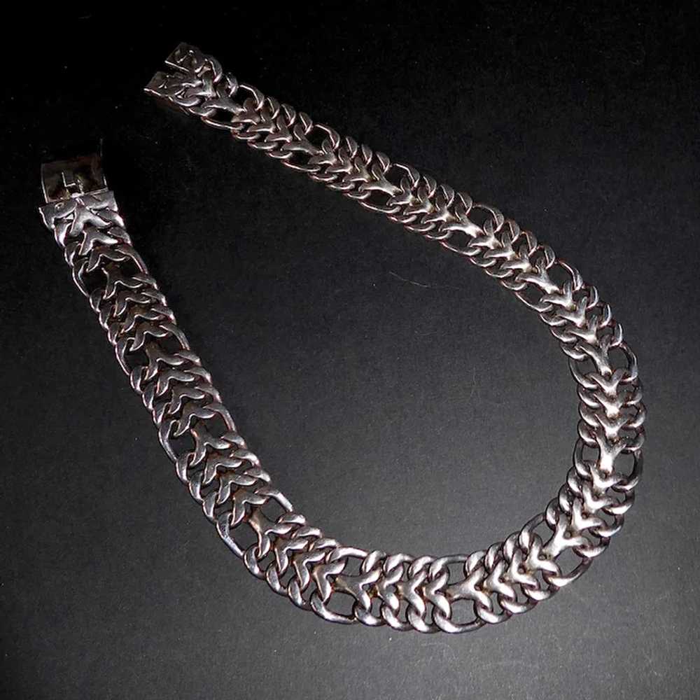 Mexican Sterling Wide Chain Collar Necklace - image 4